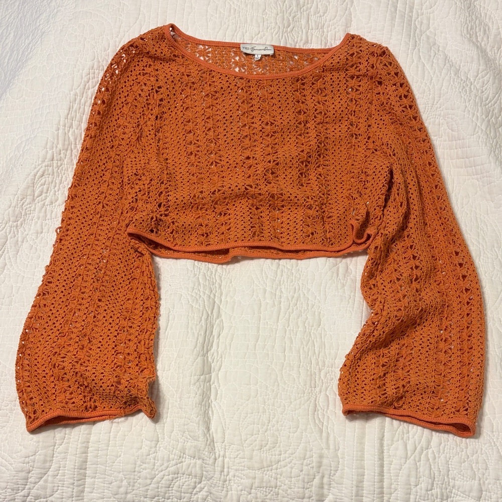 Vici Orange Crochet Crop Top